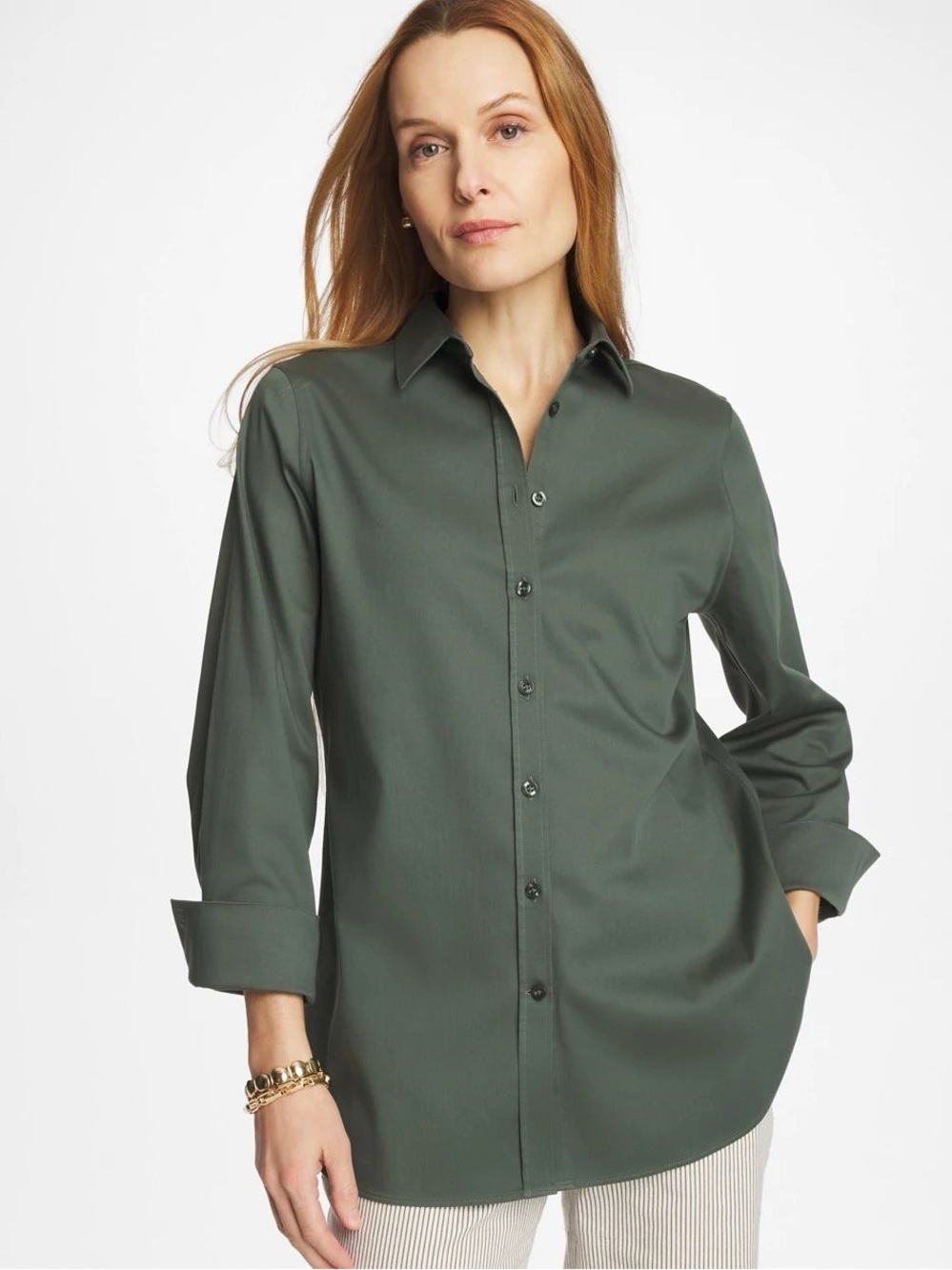 # Chico's XL No-Iron Stretch Button-Down 3/4 Sleeve Shirt - Picture 1 of 7